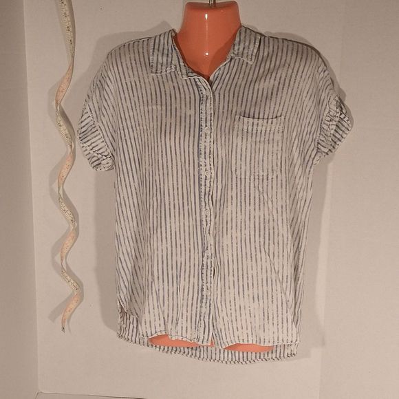 Harper Button Down Shirt Distressed Blue Stripe Sz Medium Faded Distressed Style - Picture 1 of 9